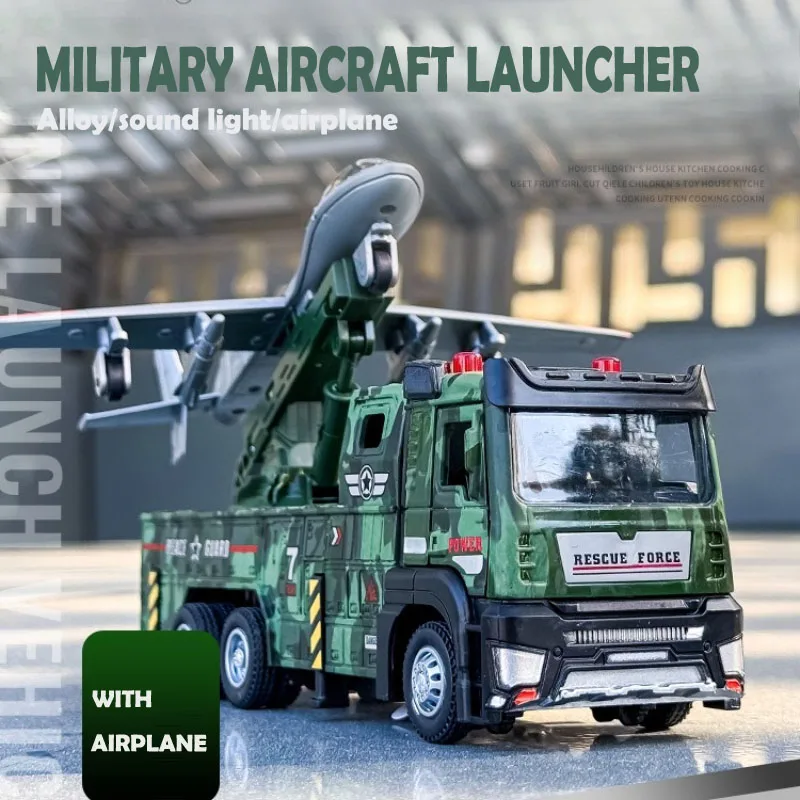 Vehículo de lanzamiento de eyección con un solo clic, escala 1/32, sonido y luz, coche de aleación extraíble, juguete, modelo militar simulado, regalo para niños