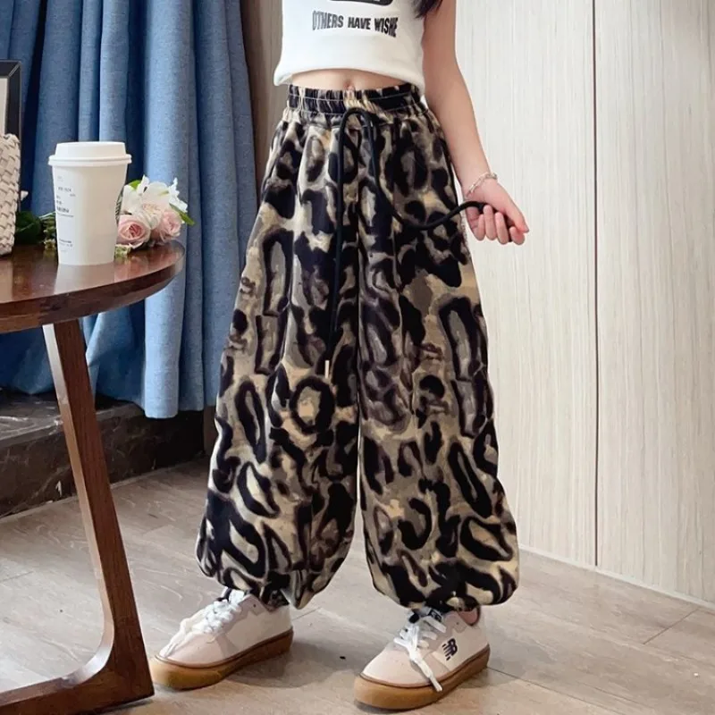 

Girls' Summer Lightweight Mosquito Repellent Pants Leopard Print Harem Pants with Quick Dry Fabric Breathable Lantern for Kids