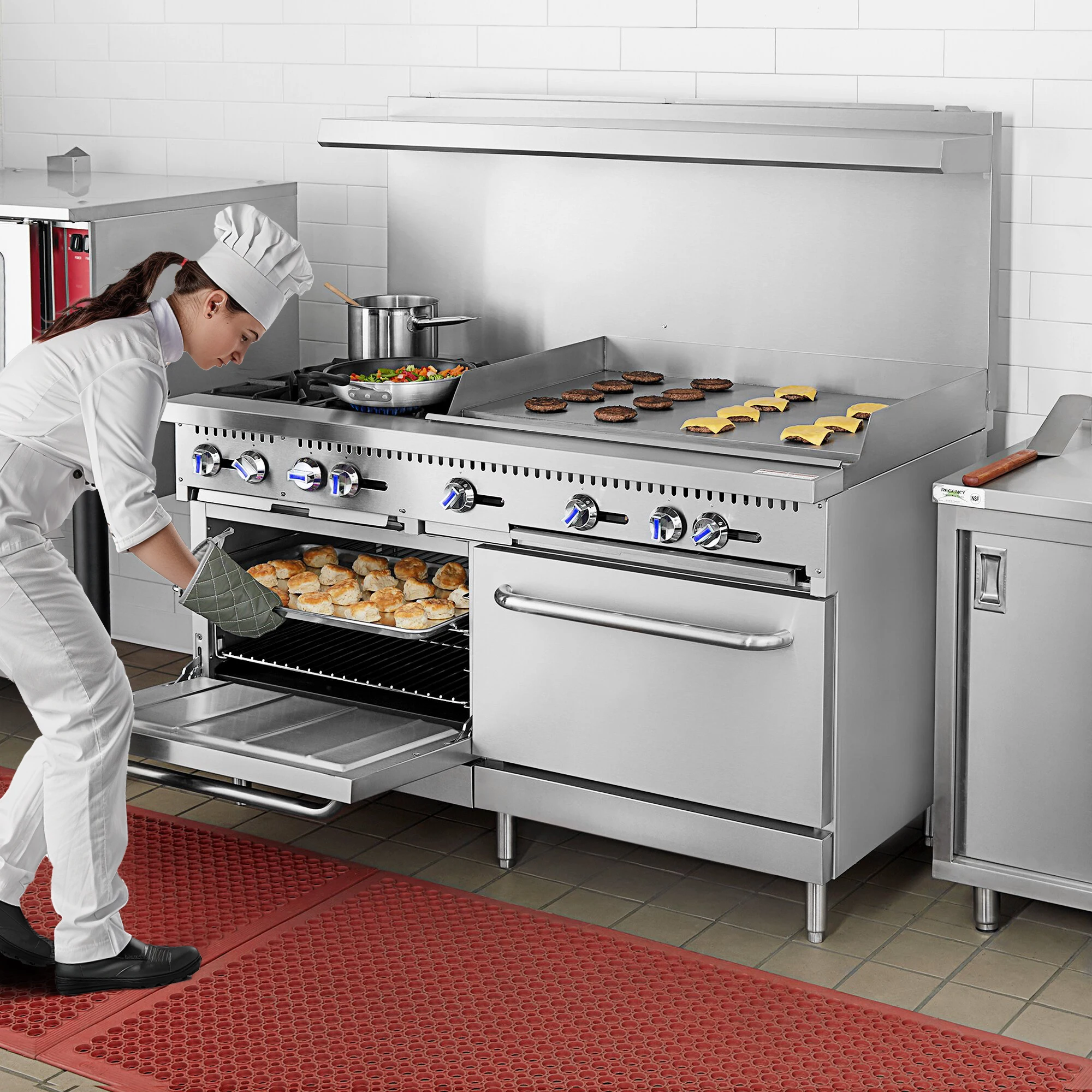 

4 конфорки, диапазон 60 дюймов с 36-дюймовой сковородой и 2 стандартными духовками, коммерческое кухонное оборудование, газовый диапазон для ресторана