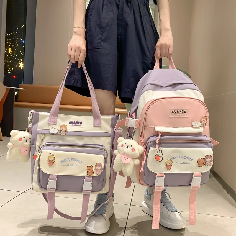 Harajuku New High School Girls Backpack Shoulder Bags Multi Pockets Waterproof School Bag Teenage Girls Kawaii Backpack Mochila