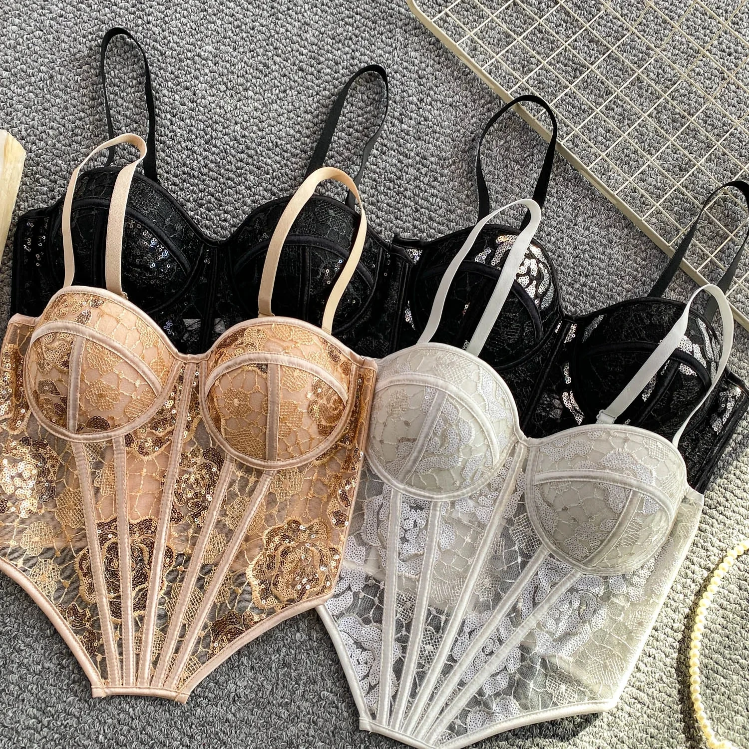 فاخر الترتر الدانتيل سيدة مشد أنيق لامعة المرأة بوستير الفتيات ضئيلة مساء ارتداء المحاصيل سيدة قصيرة الحلو محدد شكل الجسم الأعلى #1