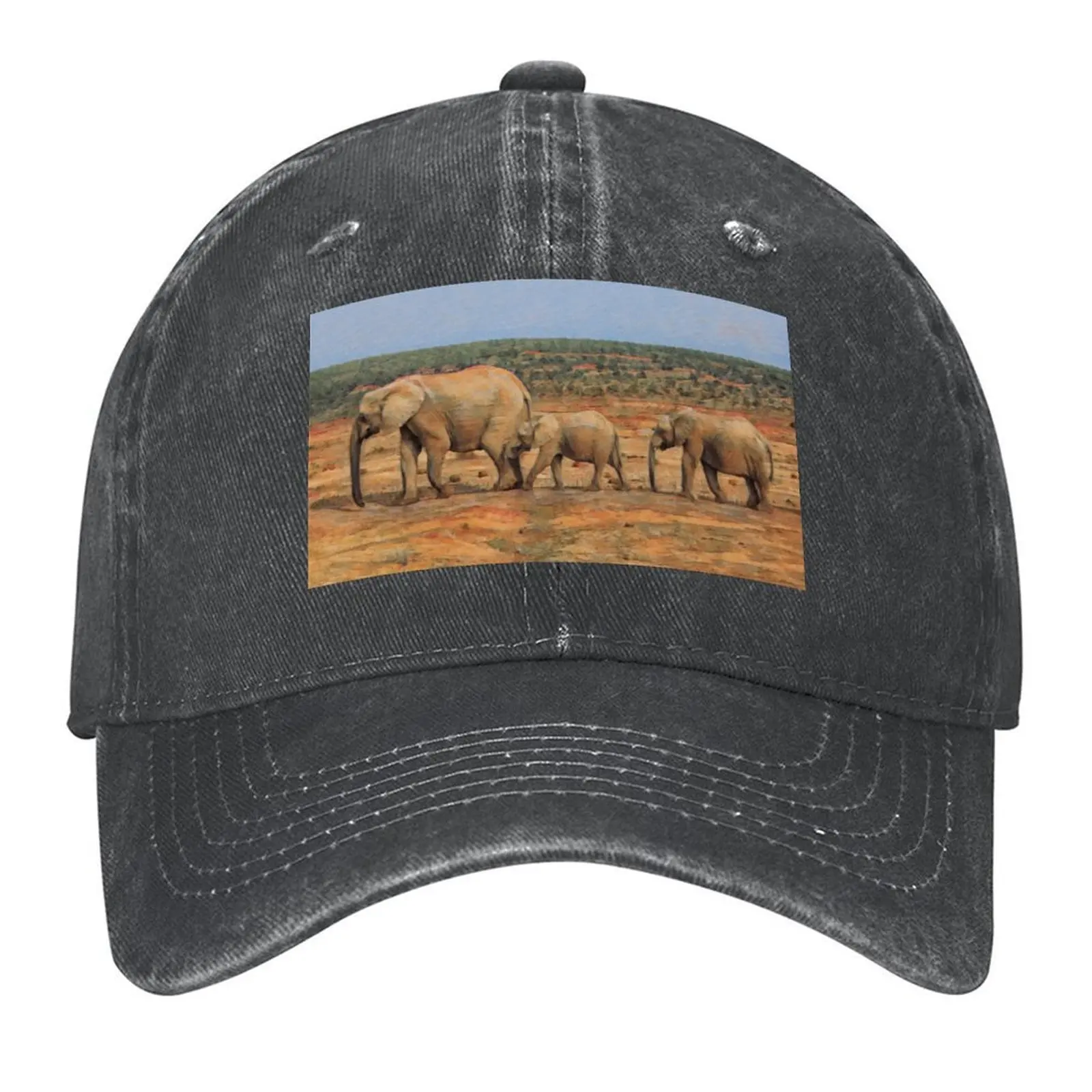 

African elephant family in a row in South Africa Baseball Cap Cosplay Sun Cap dad hat party Hat Mens Hats Women's