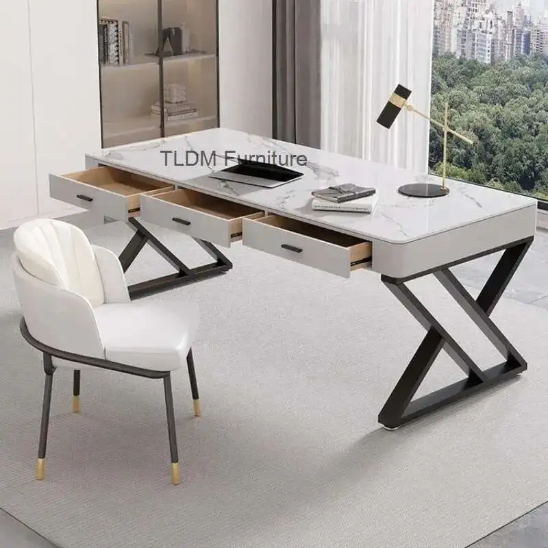 

Modern Multifunction Study Computer Desk Light Luxury Rock Board Office Desk Nordic Simple Single Boss Desk for Office Furniture