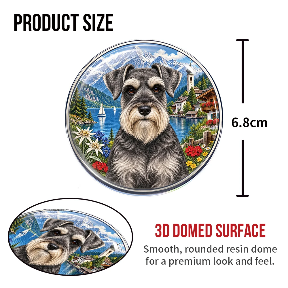 Miniature Schnauzer Dog 3D Resin Domed Sticker Round Waterproof Decal Emblem for Car Laptop Helmet Water Bottle Pet Decoration