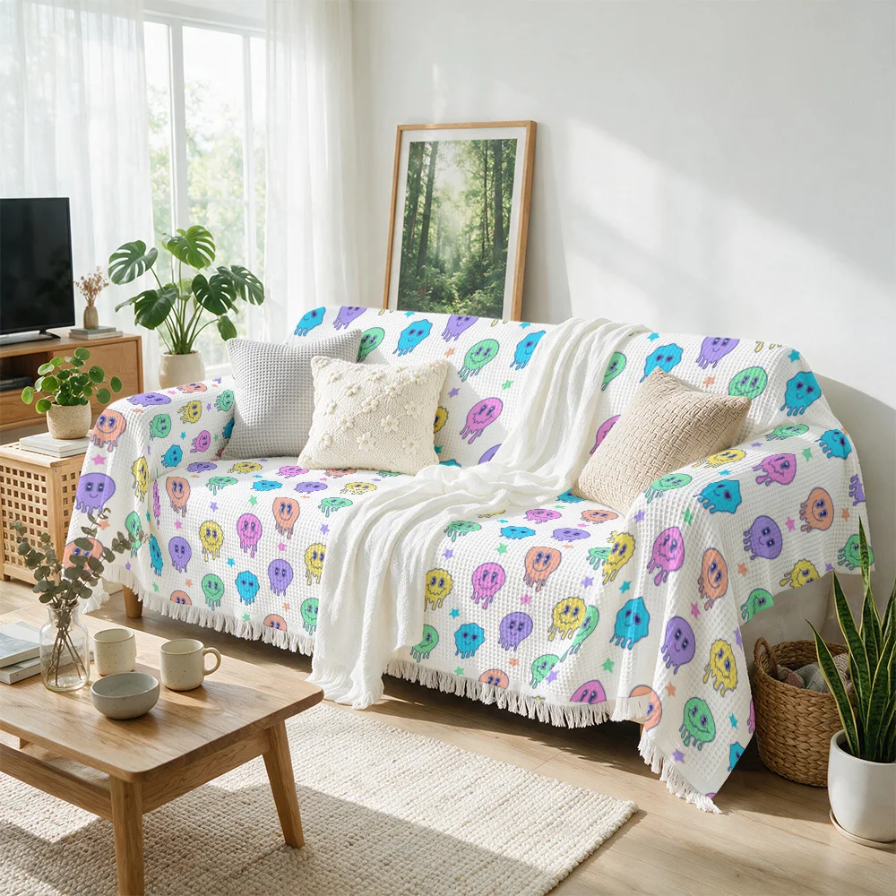 Cute Rainbow Character Throw Blanket Sofa Cover Boho Living Room Decor Knit Textile Couch Throw for Nursery Home Decor