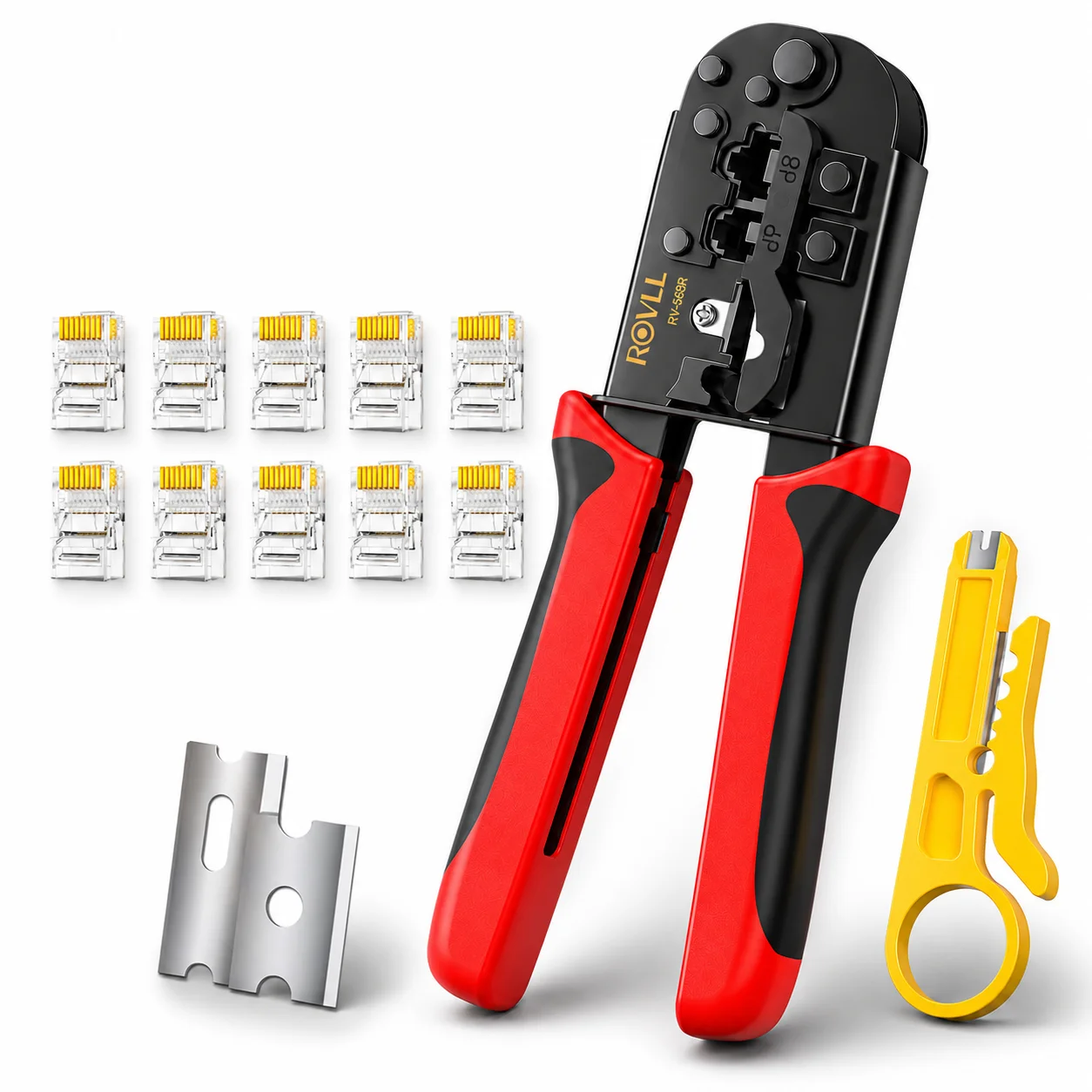 ROVLL RJ45 RJ11 RJ12 Crimping Tool 8P 6P 4P Ethernet Cable Crimper Cutter Stripper for Cat6 Cat5e Network Wire