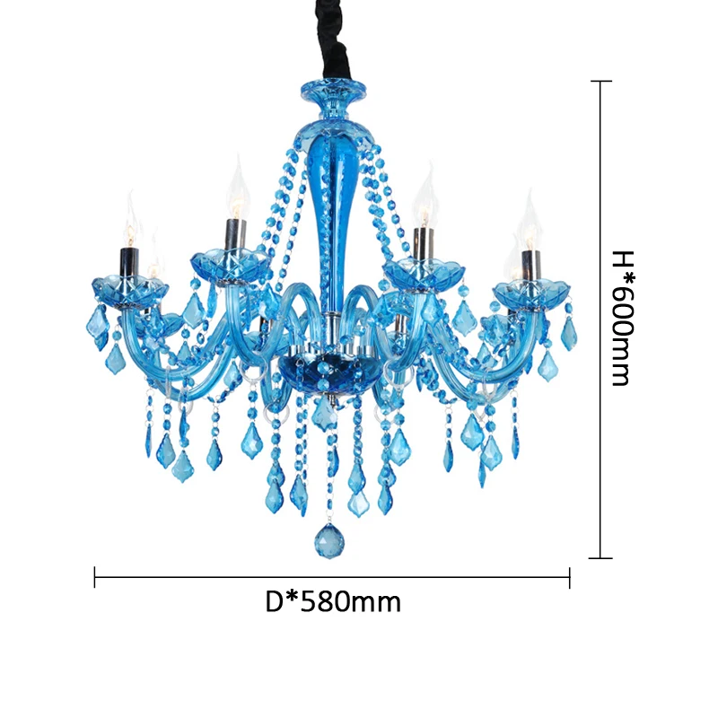 European Bedroom Mediterranean Blue Crystal Chandelier Height 60Cm E27 Apartment Living Room Clothing Store Led Pendent Lamp