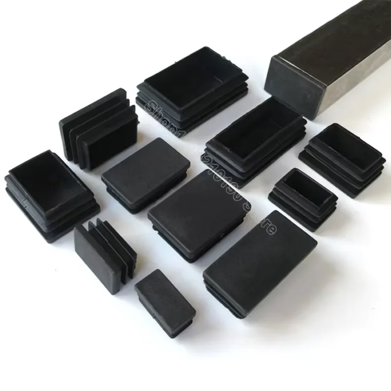 Tapón de tubo de acero Rectangular negro, pata de muebles de plástico de 10-160mm, Protector de pies antideslizante, almohadilla de tubo, tapa de extremo ciego, insertos