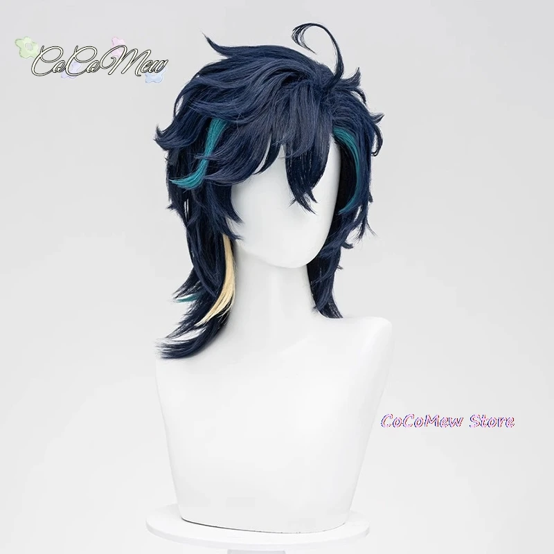 Genshin Impact Game Kinich Perruque pour Homme, Cheveux Courts, Bonnet Gratuit, Halloween, 45cm, En Stock