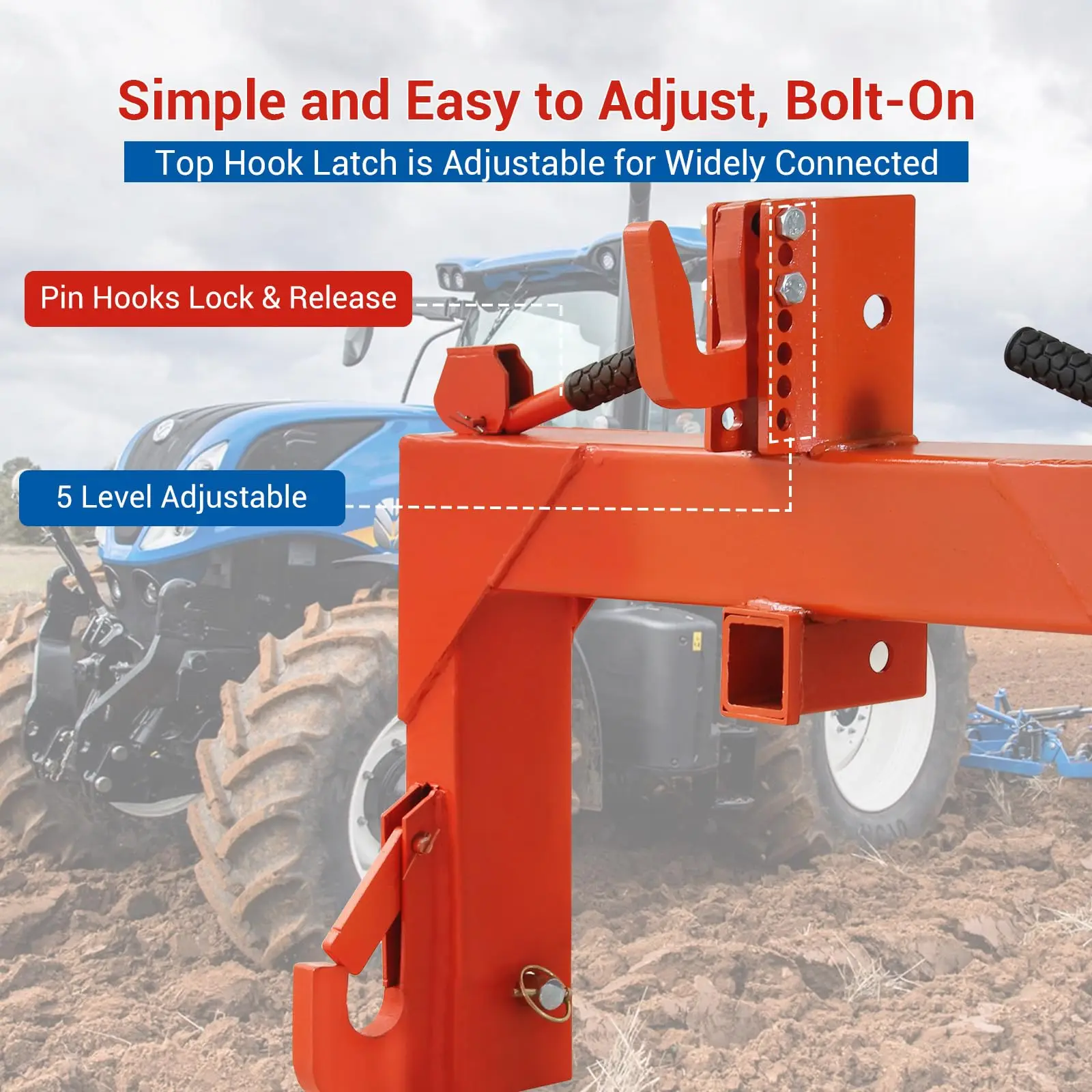 3000 lbs Capacity Quick Hitch Adapter for Tractor, 3‑Point Category 1 & 2, Dual Receivers, 5‑Level Adjustable Bolt, 27.5