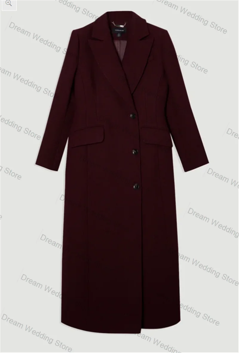

Burgundy Cashmere Wool Women Suit 1 Pcs Long Blazer Prom Dress Winter Formal Office Lady Jacket Customized Wedding Overcoat
