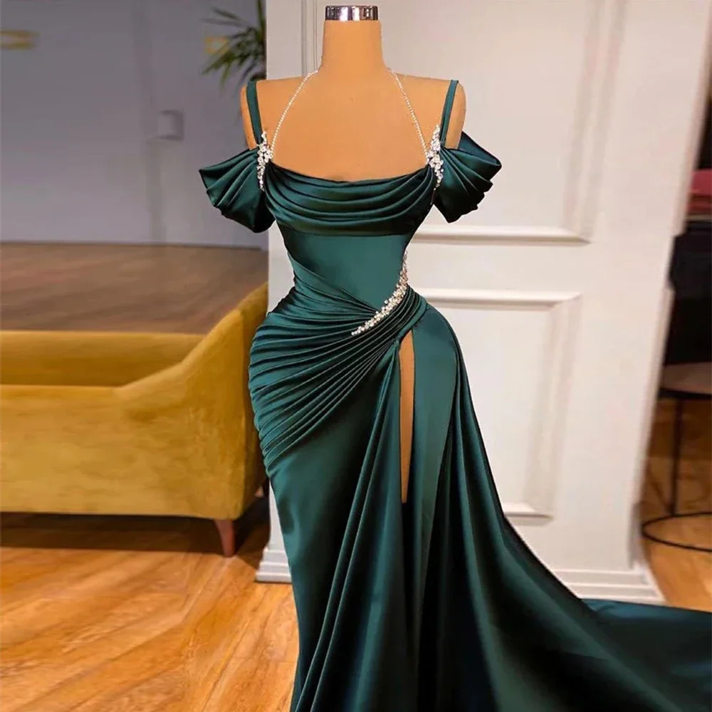 Vestido de noche de lujo con cuentas para mujer, exquisito vestido de noche largo hasta el suelo, con tenedor alto, hombros descubiertos, Noble y elegante, fiesta personalizada