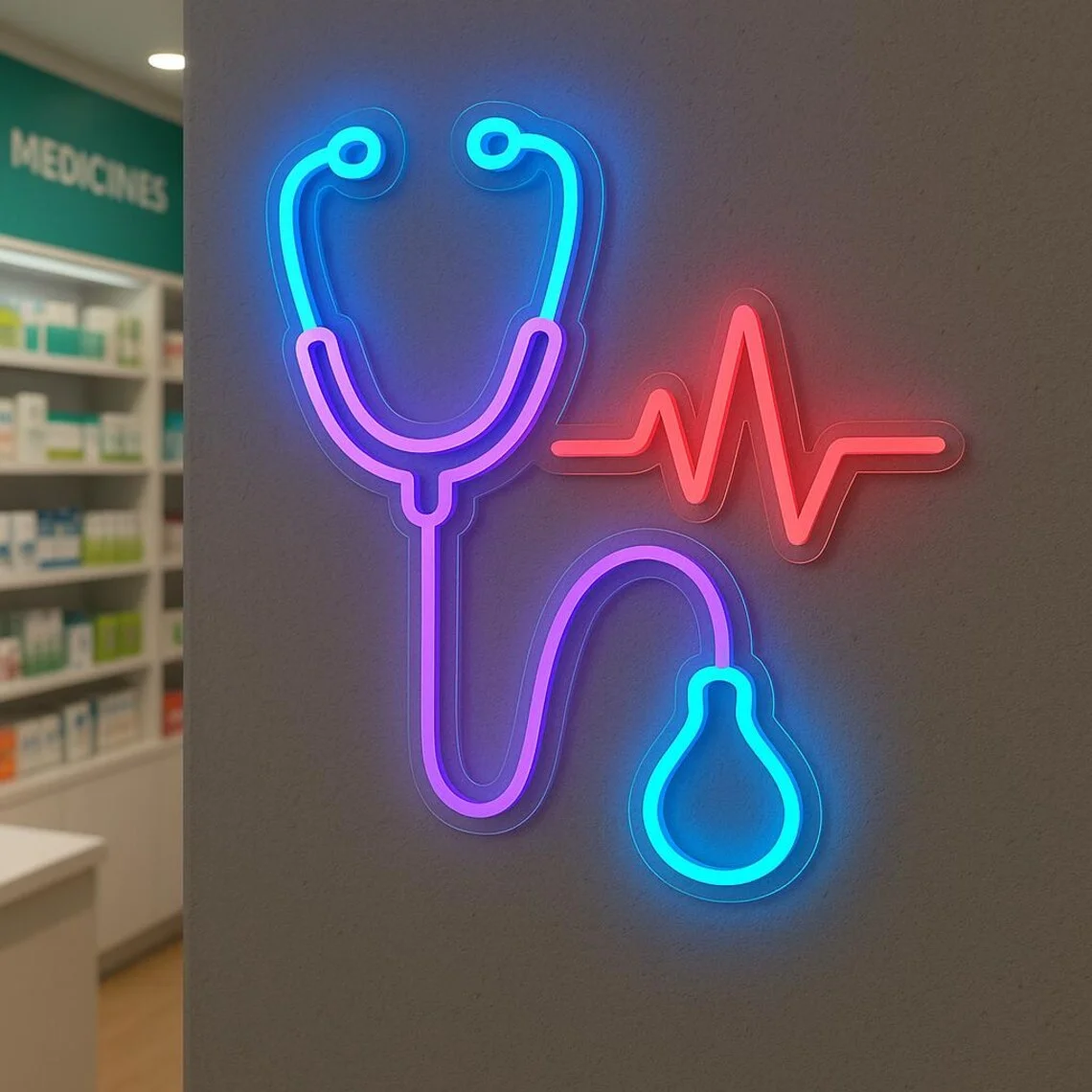 Stethoscope Neon Sign, LED Hospital Decor, Medical Neon Decor, Cardiologist Led Sign, Pediatrician Sign