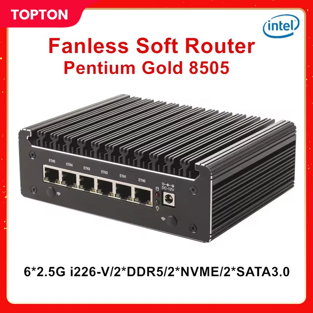 

Topton Intel Pentium Gold 8505 i3 1125G4 N100 Fanless Mini PC 6 LAN i226-V 2.5G Firewall Router DDR5 DDR4 NVMe Proxmox pfSense