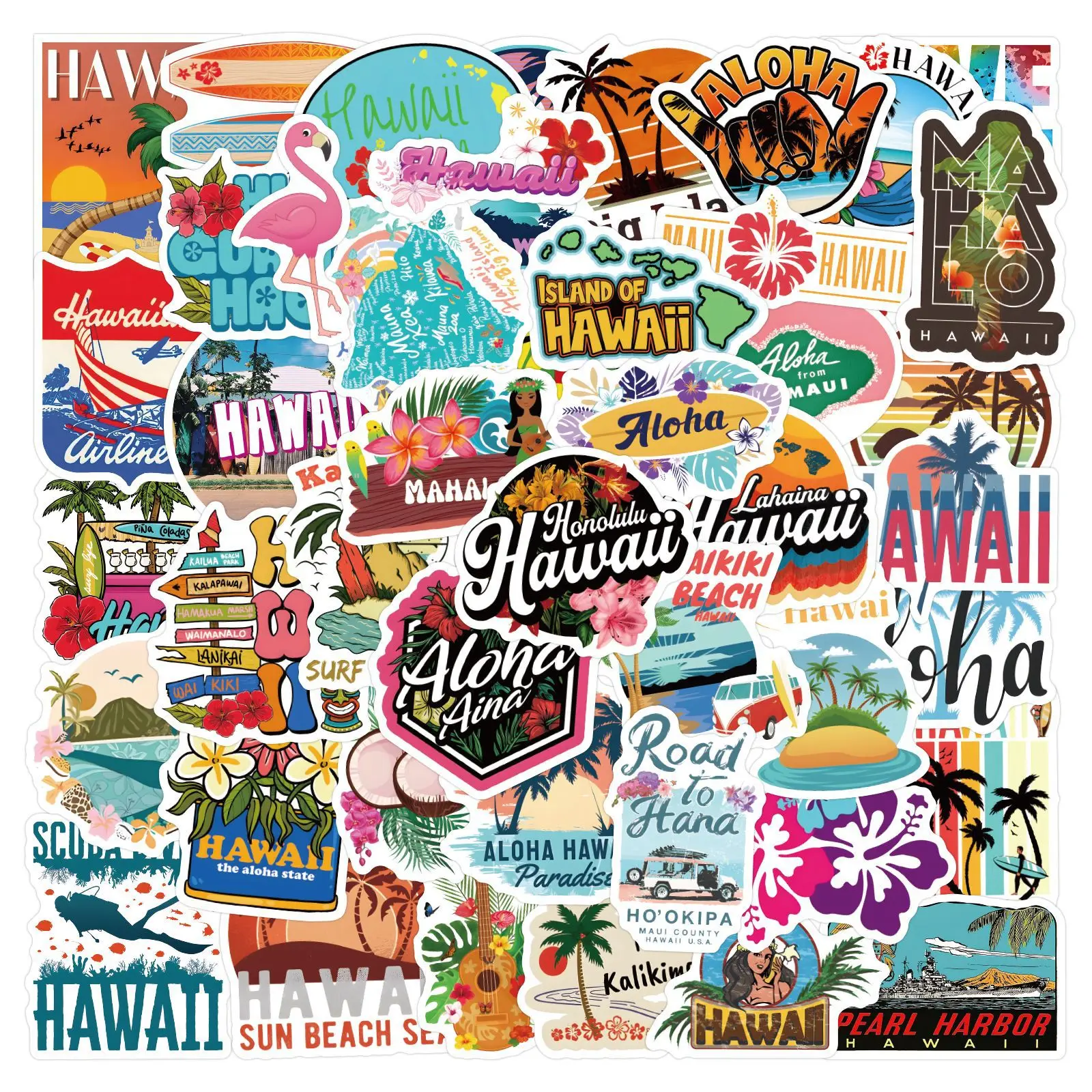 

10/55/110PCS Hawaiian Style Hawaiian Scenery Ocean Beach Decorative Skateboard Suitcase Water Cup Waterproof Stickers Kids Toy