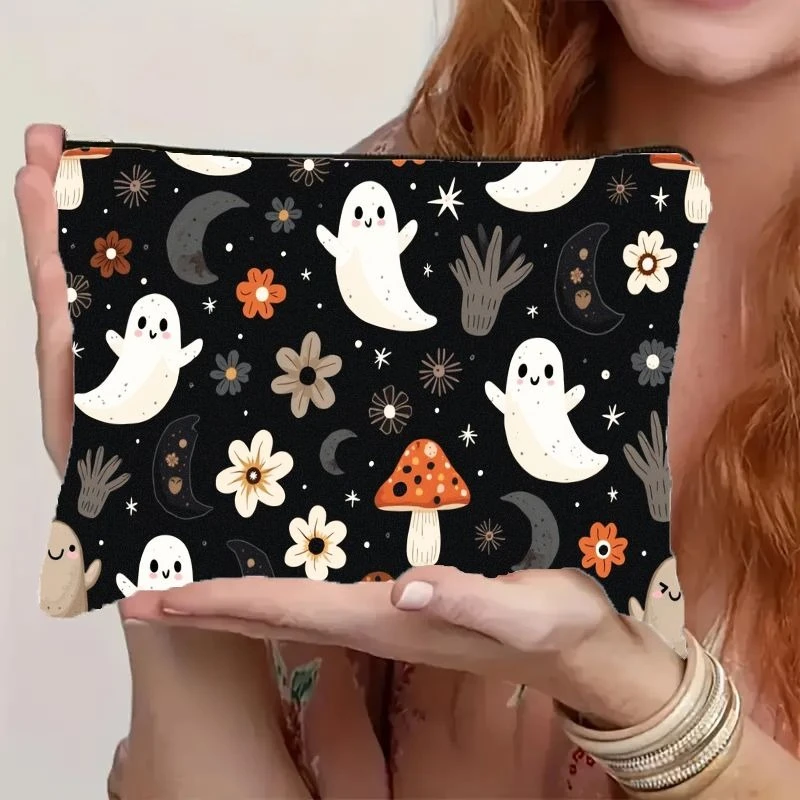 Cute Spooky Mushroom & Print Makeup Bag with Celestial Moon & stars - Zipper Closure Toiletry Pouch Suitable for Women & Men