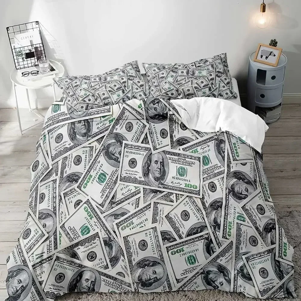 

Luxury Money Duvet Cover, Black Bedding Set, Dollar Bill Comforter Quilt Cover, Bedroom Decor 2 Pillow Shams 3 Pieces for Men