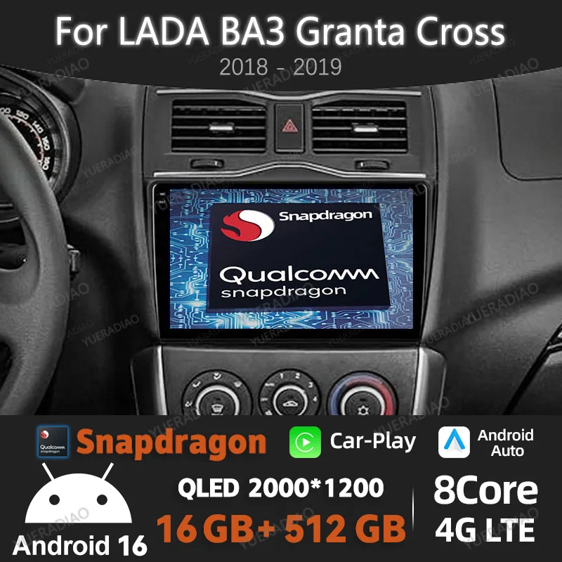 Android 16 Car Radio For LADA Granta Cross 2018 - 2023 Qualcomm Multimedia Stereo Video Player 4G LTE 5G WIFI QLED 2DIN GPS NAVI