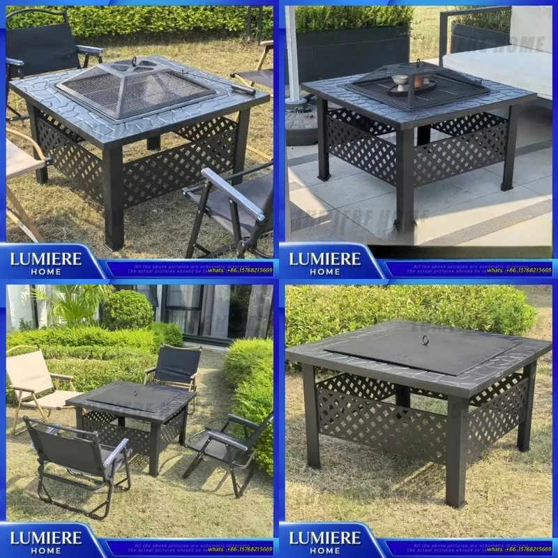 

Portable Elevated Outdoor BBQ Grill Table with Wheels for Patio Backyard Indoor Use Charcoal Grill Set Fire Pit for Roasting