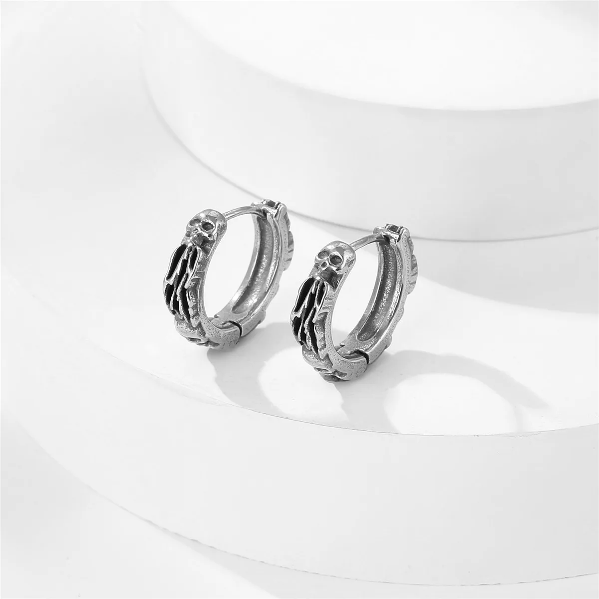 Punk Skull Earrings Set Stainless Steel Earrings 2025 Jewelry Accessories Piercing Hoops