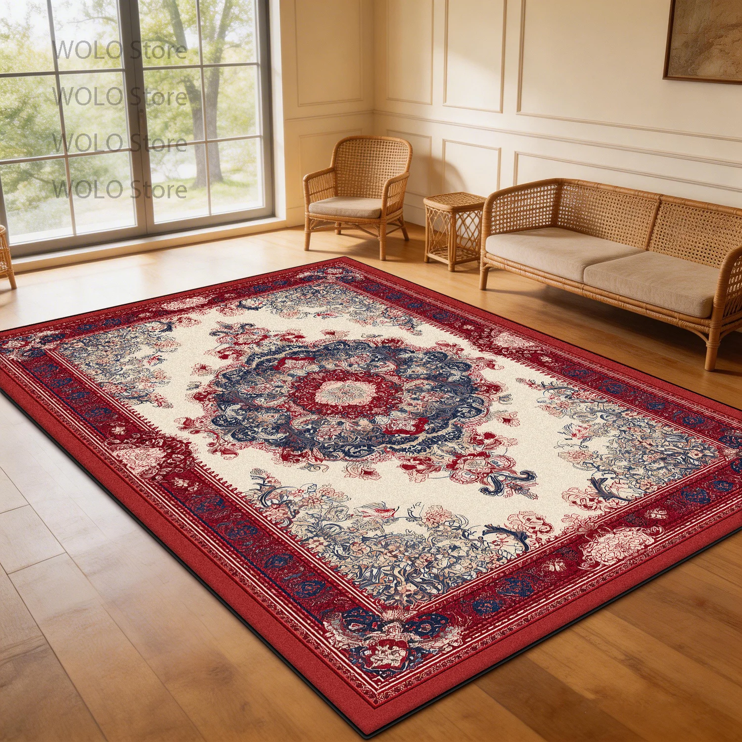 Persian-Style Floor Mat Classical Living Room Large Size Non-Slip Carpet Floor Bedroom and Living Room Lounge Rug Easy Clean