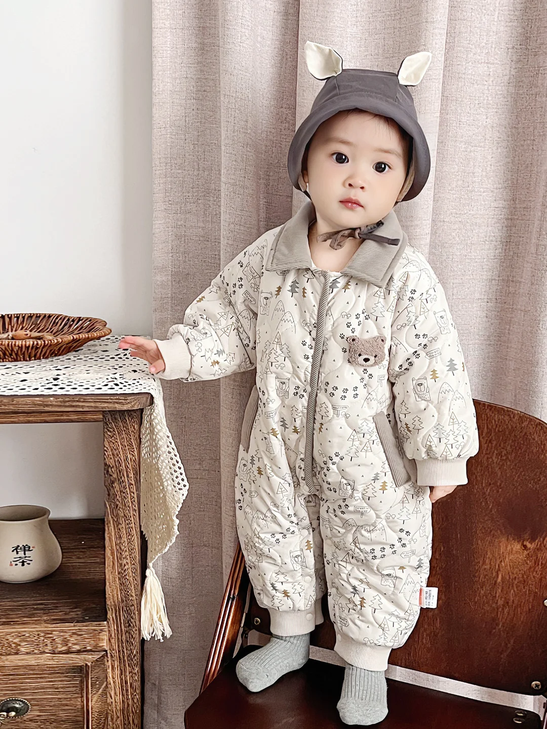 Baby Rer Suit Cotton Lined Casual Thiened Outdoor Clothes for Infants Faionable Full Print Autumn Winter Outfit