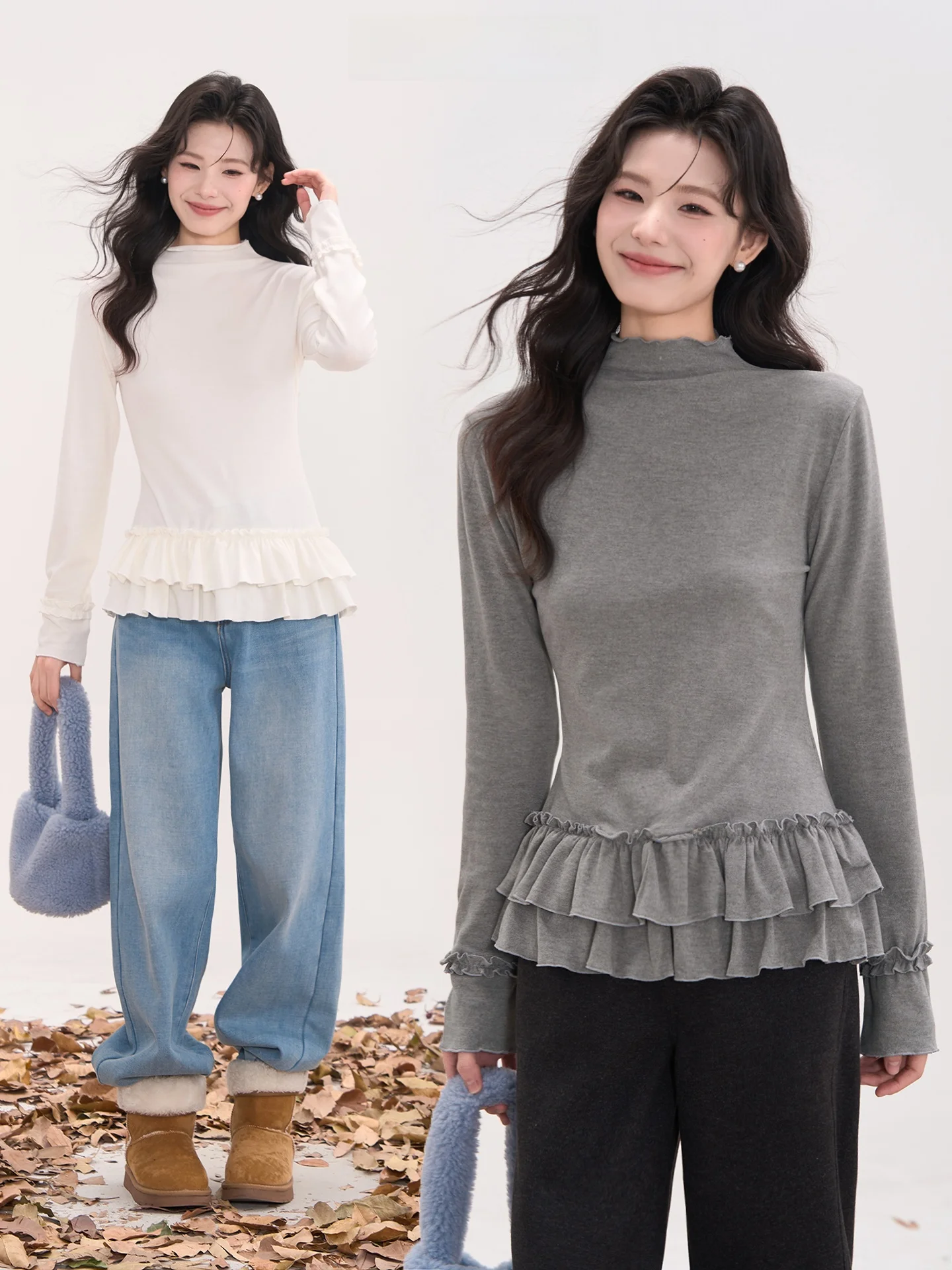 

Heme Flower Field Window Milk Heart Sweet Pie Casual Versatile Simple Long Sve T-irt Base irt Top for Ladies