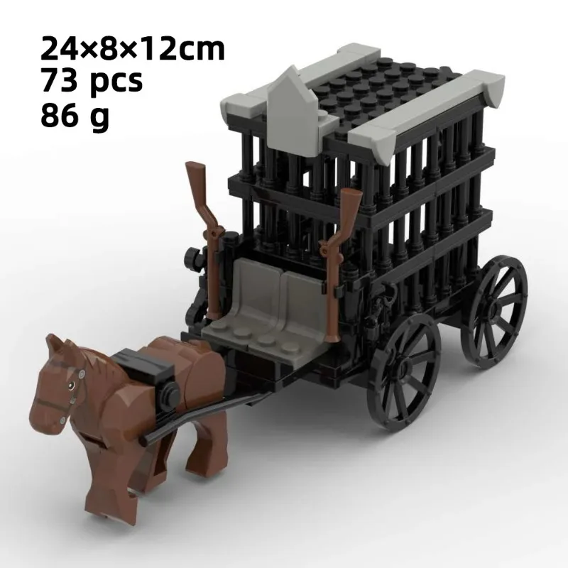 DIY medieval cavalry military vehicle, MOC model of chariot, creative Tijolos, children's educational toys, urban creativity.