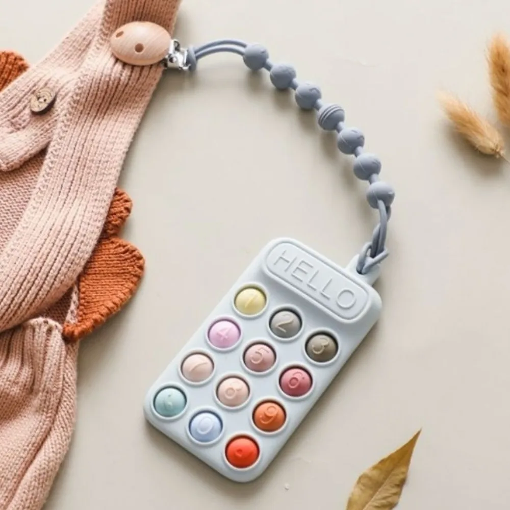 Giocattolo per massaggiagengive per bambini in stile telefono cartone animato Silicone senza BPA Massaggiagengive lenitivo per bambini Protezione delle gengive Simulazione Ciuccio per dormire