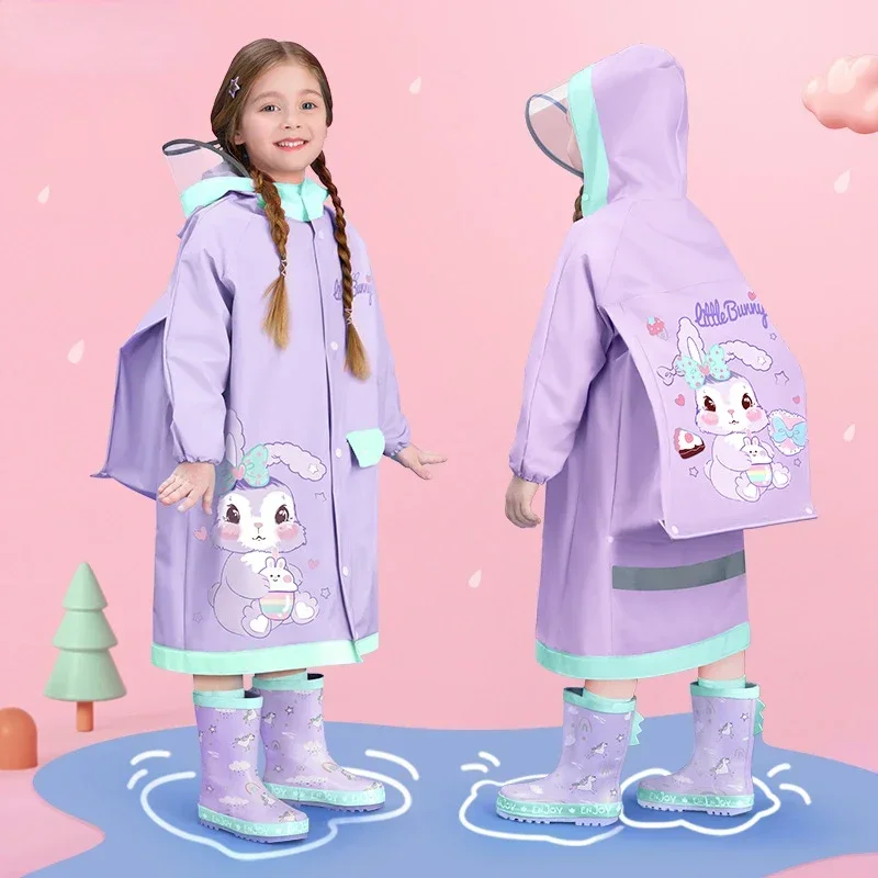 

Large Brim Children's Raincoat for Girls and Primary School Students Full Body Waterproof Big Children's Raincoat with Schoolbag