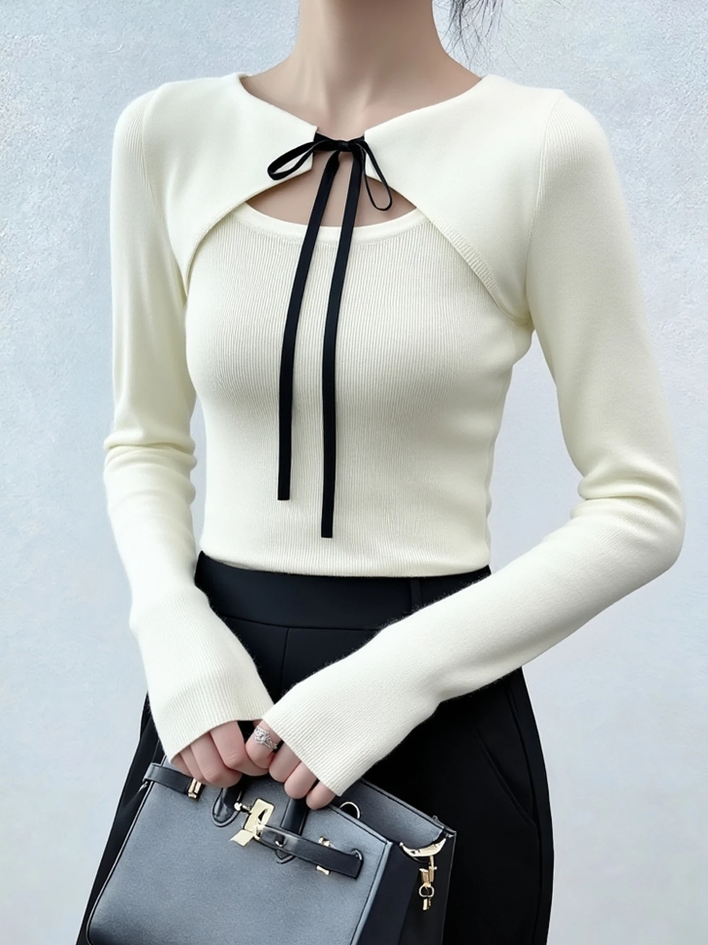 

Slimming Knitwear Long Sve Commute Women's Base Layer irt Anti-Aging Korean Sle Faionable Winter Wool Blend Top