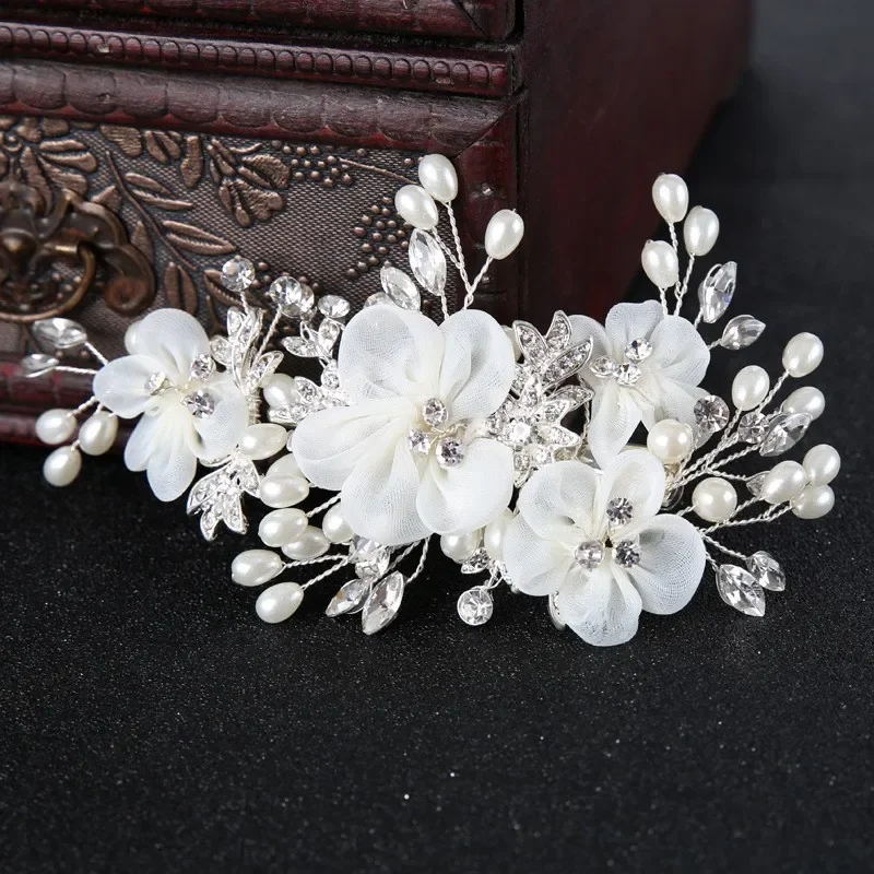 Crystal Pearl Flower Hair Clip Comb Headband For Women Rhinestone Bridal Wedding Hair Accessories Jewelry Clip Hairpin Headband