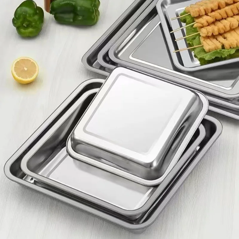 Square Stainless Steel Kitchen Storage Tray Serving Plate for Food Cake Baking Bread Pans Dishes Bakeware Organizer Container