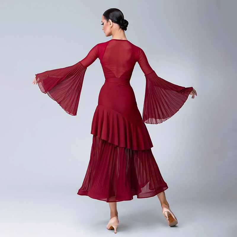 Standard Ballroom Dance Kostüm Frauen Walzer Wettbewerb Anzug Tango Bühne Tragen Tanz Body Pagode Ärmel Lange Tanzen Rock