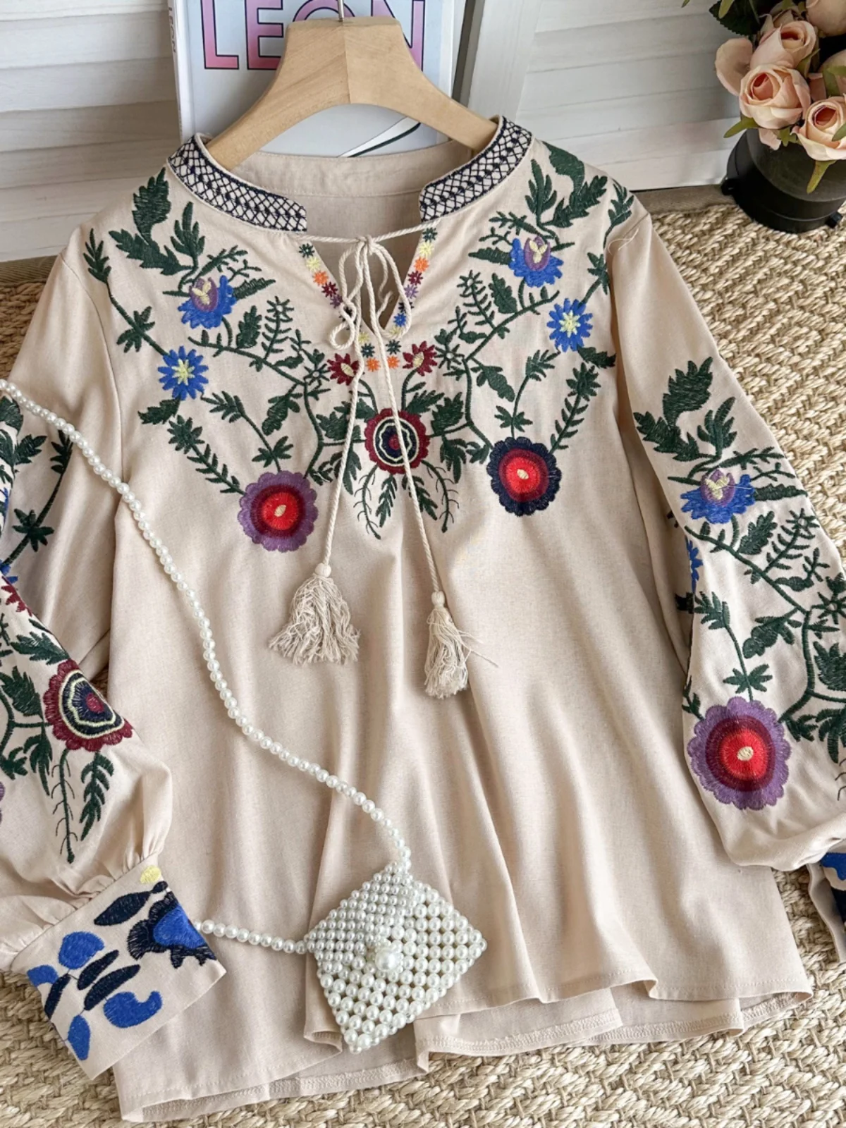 

n Retro Ethnic Sle Women's Loose Slimming Versatile Heavy Embroidery Faionable Trendy Long Sve irt Commute Sle