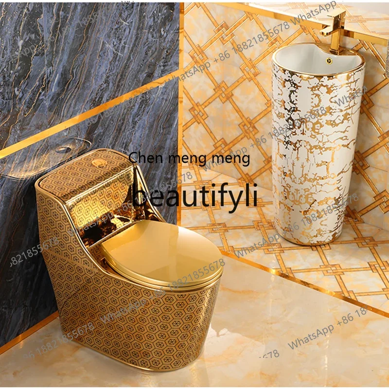 N178   European light luxury black and gold toilet, super swirl jet siphon art toilet, bathroom