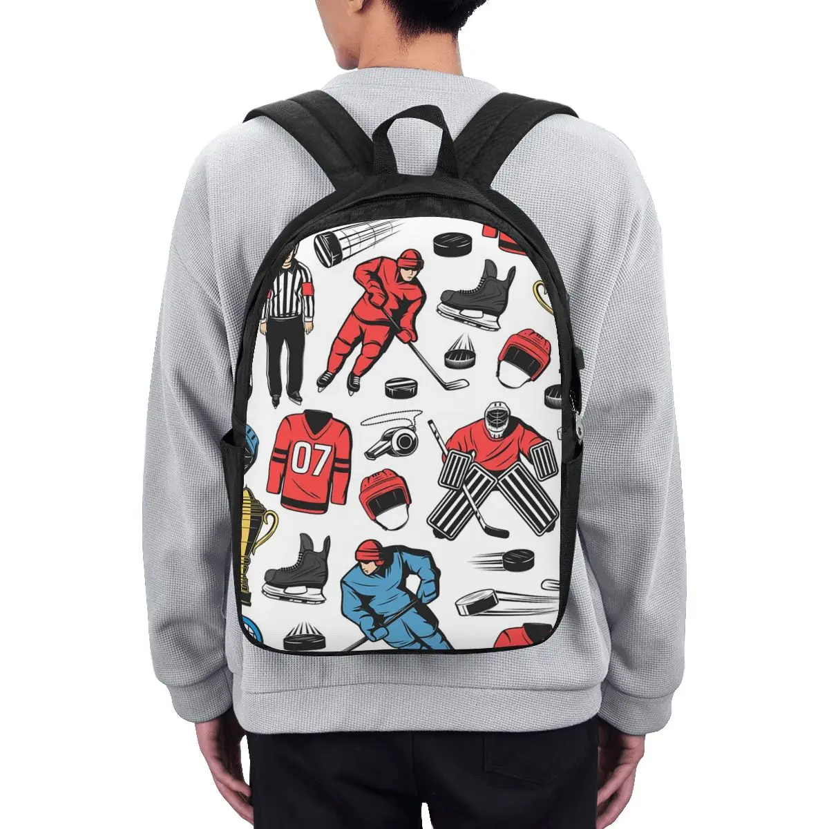 Ice Hockey Players On Rink Backpack Travel Notebook Bag Computer College Student School Bag Laptop Shoulder Bags for Men Women