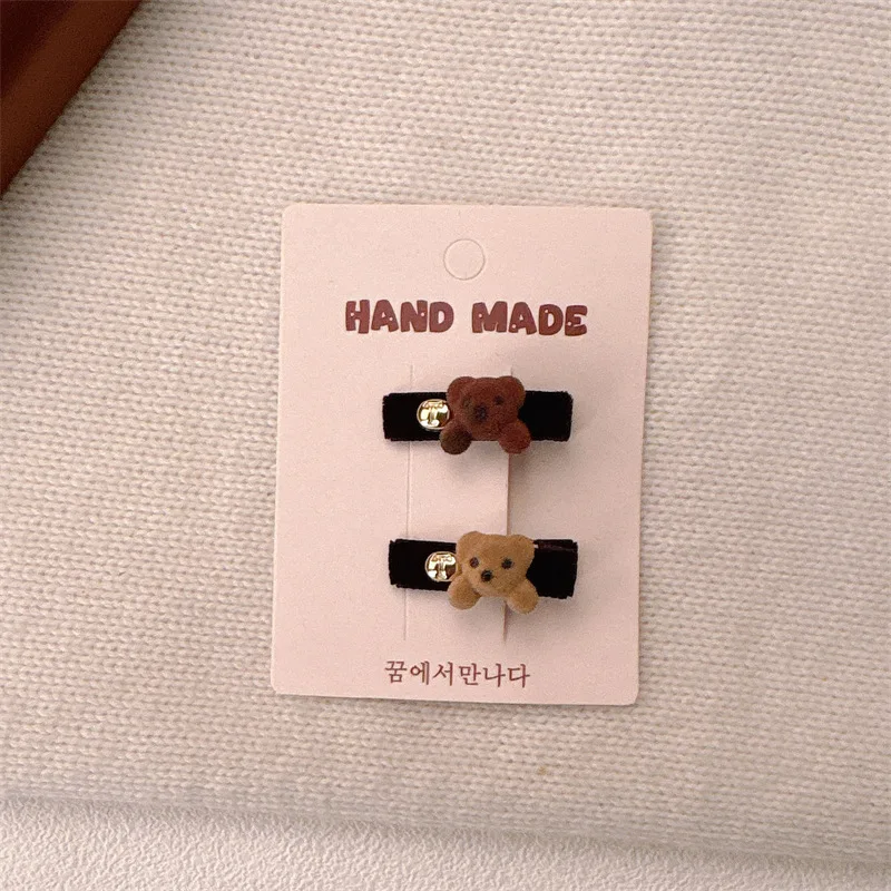 Korean Senior Feeling Sweet Side Clip Broken Hair Side New Velvet Love Bear Hairpin Girl  Bangs Clip