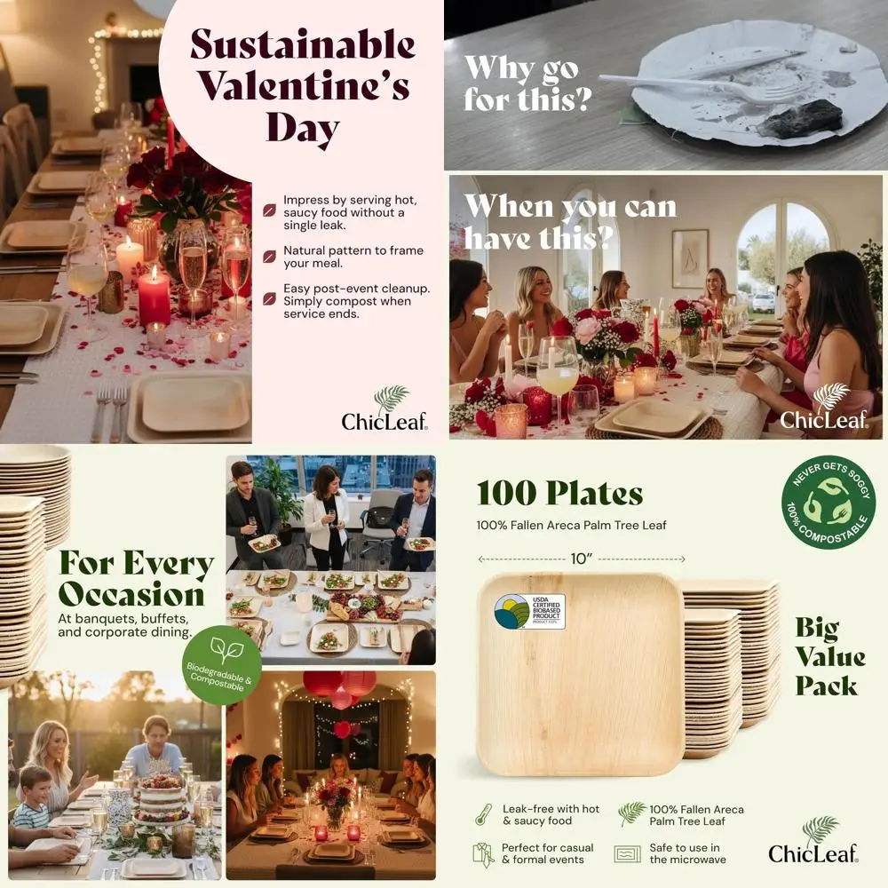 

Disposable Bamboo Square Plates - Ideal for Parties, Weddings, and Events - Biodegradable & Compostable - 10, 100 Pack