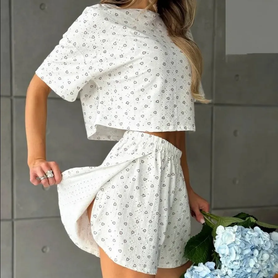

Women's Sleepwear Love Cherry Print Jacquard Summer Casual Sexy Short-sleeved Shorts Pajamas Homewear