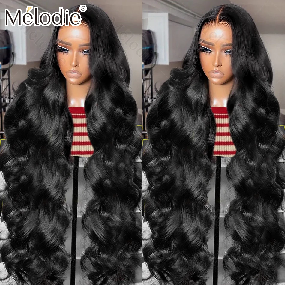 Melodie 40 Inches Water Wave 250 Density 13x6 Human Hair Lace Frontal Wigs 5x5 Closure PreCut 13X4 Front Body Wave Wig For Women