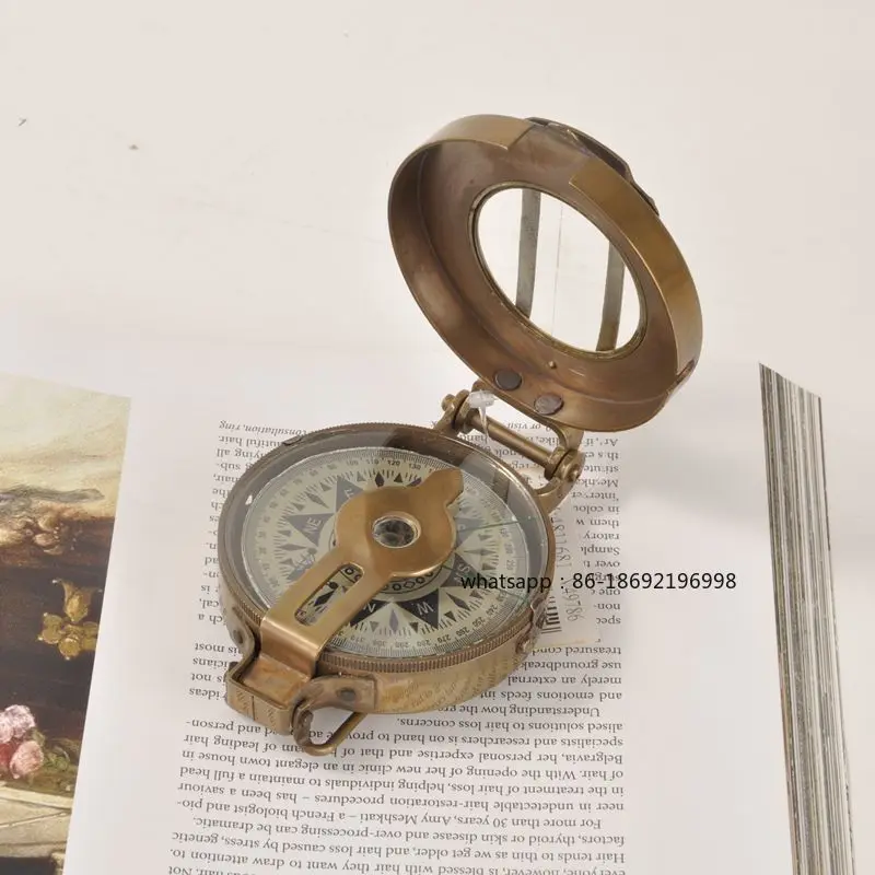 India Imported British European Style Retro Nostalgic Western Brass Compass Outdoor Mountaineering and Camping Direction Compass