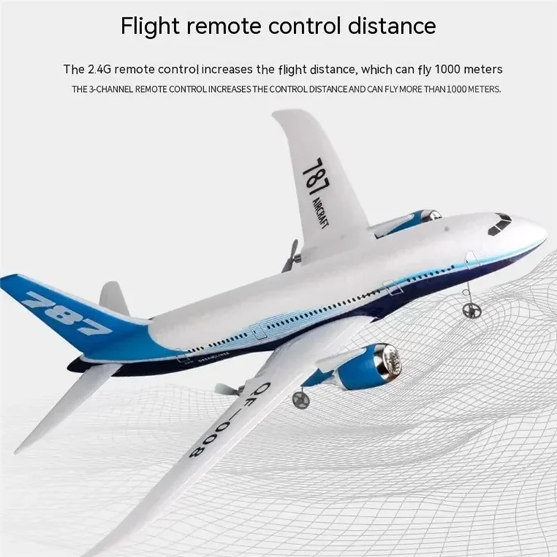 ABZZ-Boeing 787 Glider Model 2.4G Electric Remote Control Three-Channel Fixed Wing Aircraft Airplane Toy Model For Kids-Blue Dur