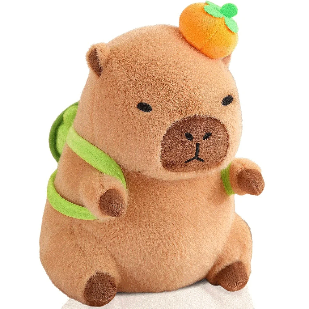 

Рюкзак с черепахой, капибара, плюшевая игрушка, оранжевая шапка с имитацией капибары, мягкие коричневые куклы для мальчиков и девочек, аниме Kawaii