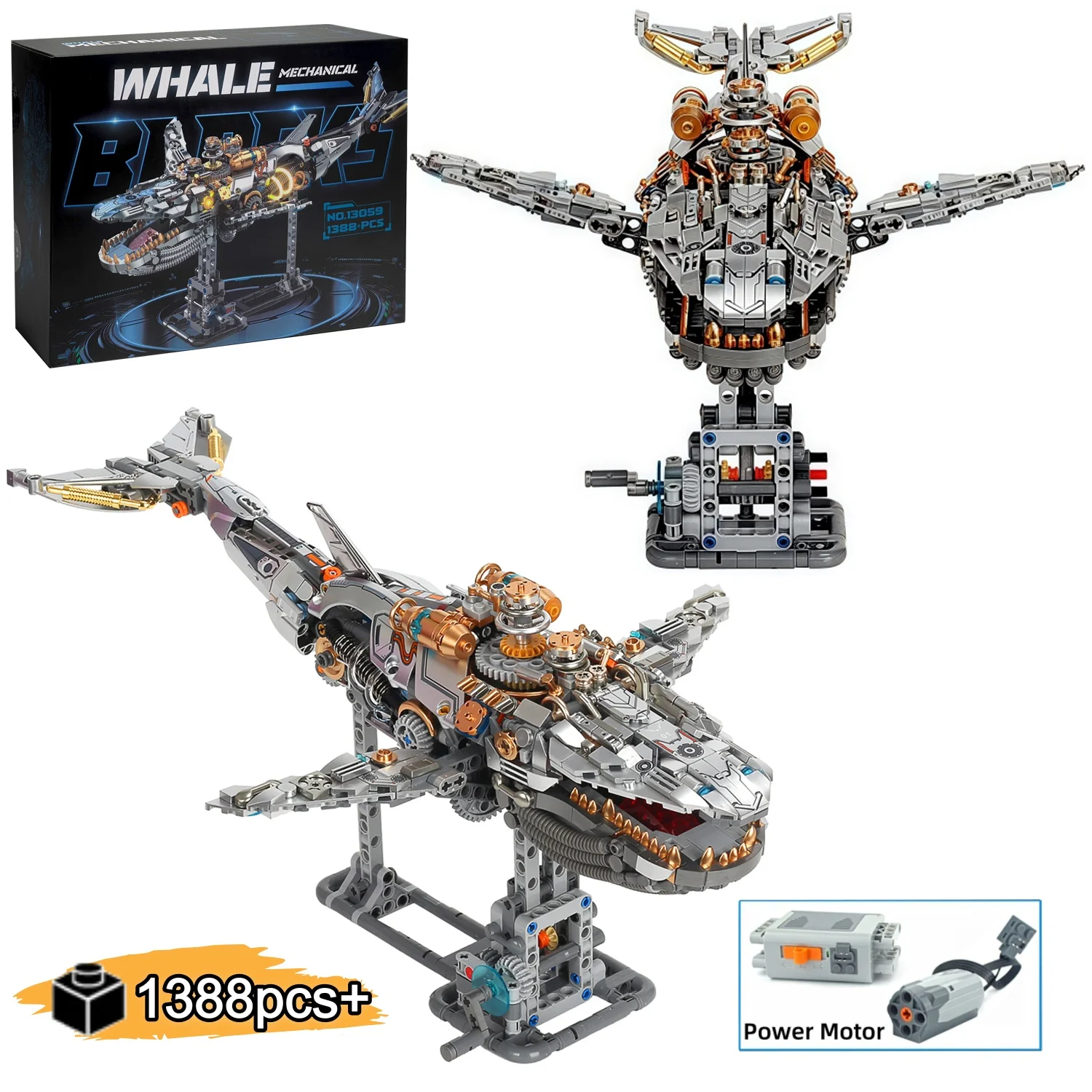 

Creative Mechanical Whale Building Block Model Bricks With Power Motor DIY Desktop Decoration Kids Toys Birthday Gifts 1388pcs