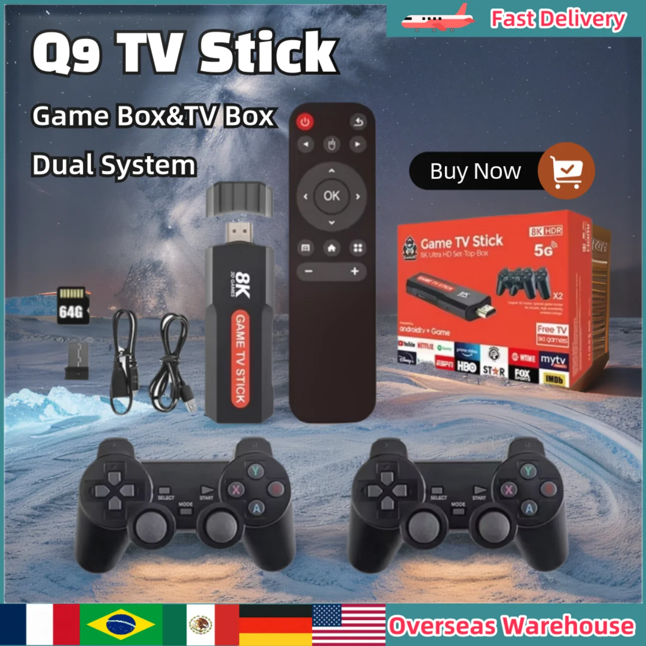 Q9 TV Stick Game Box TV Box Dual System Game Stick Console Video Game Consoles Android 10 64GB 2.4G/5G Wifi HD Output Gifts