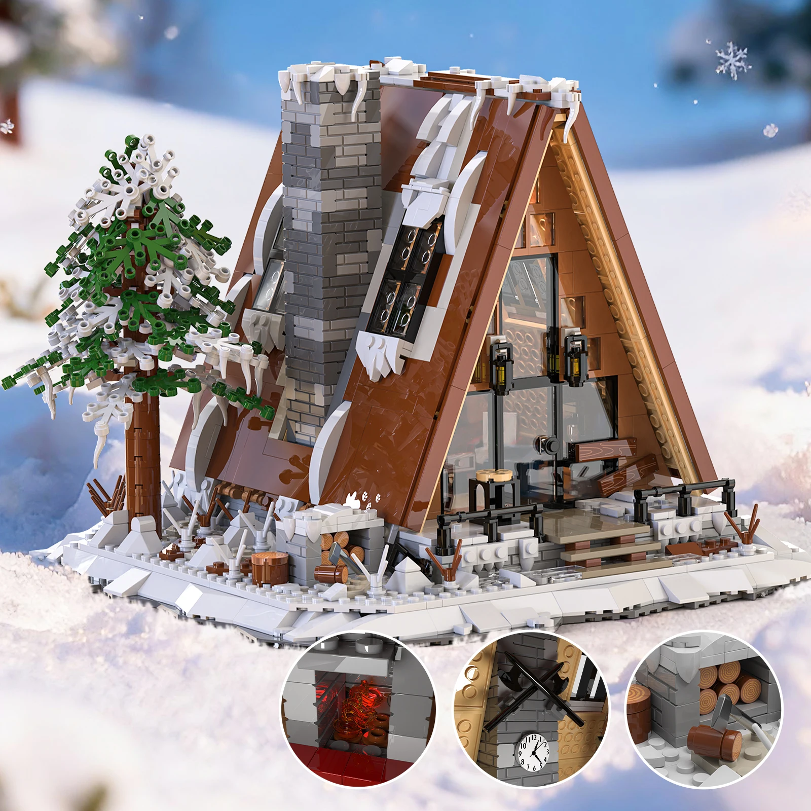 1508PCS A Type Snow House Building Blocks Pine Tree Cabin Model Bricks Winter Holiday Desktop Decoration Kids DIY Toys Gifts
