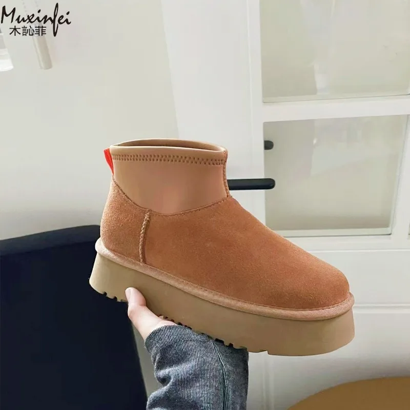

Женские зимние ботинки из овчины и шерсти на толстой подошве, зима 2025, новая модель с толстыми короткими ботинками из флиса