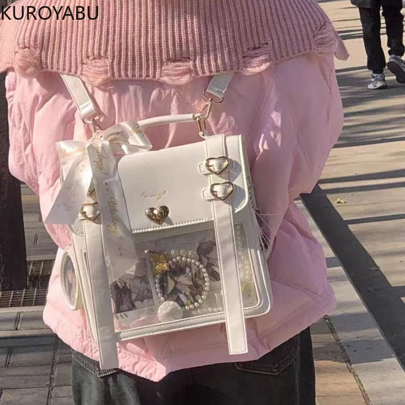 Japanese Cute Transparent Casual PU Chic Y2K Girls One Shoulder Bags Mochilas Mujer Student Personality Crossbody Bag Backpack