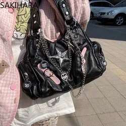 Vintage Underarm Bags for Women Y2k Chains Designer Contrast Color Shoulder Bag Large Capacity Aesthetic Bolsas Para Mujeres